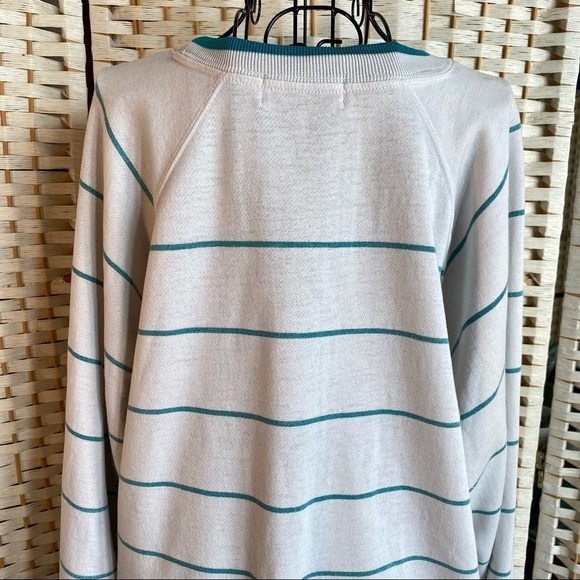 Vintage Marine Club Striped Crew Neck Sweatshirt Faded White Teal Size Large - Picture 8 of 16